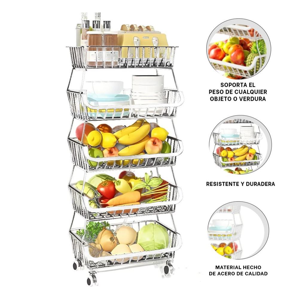 Contenedor organizador 5 niveles para cocina acero blanco ideal para tu espacio