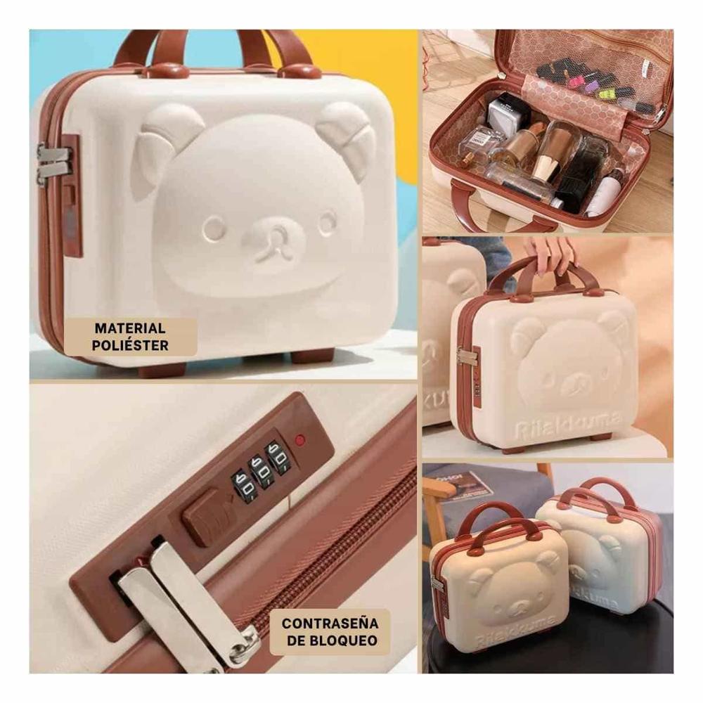 Maleta Mini Multiusos de Oso Color Beige con Superficie Lisa y Compacta