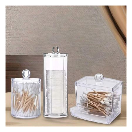 Kit de Contenedores de Acrilico Transparente para Hisopos y Algodon Practico Y+Post It