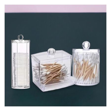 Juego de Dispensadores de Acrilico Transparente para Hisopos y Algodon en Casa Y+Papel Regalo