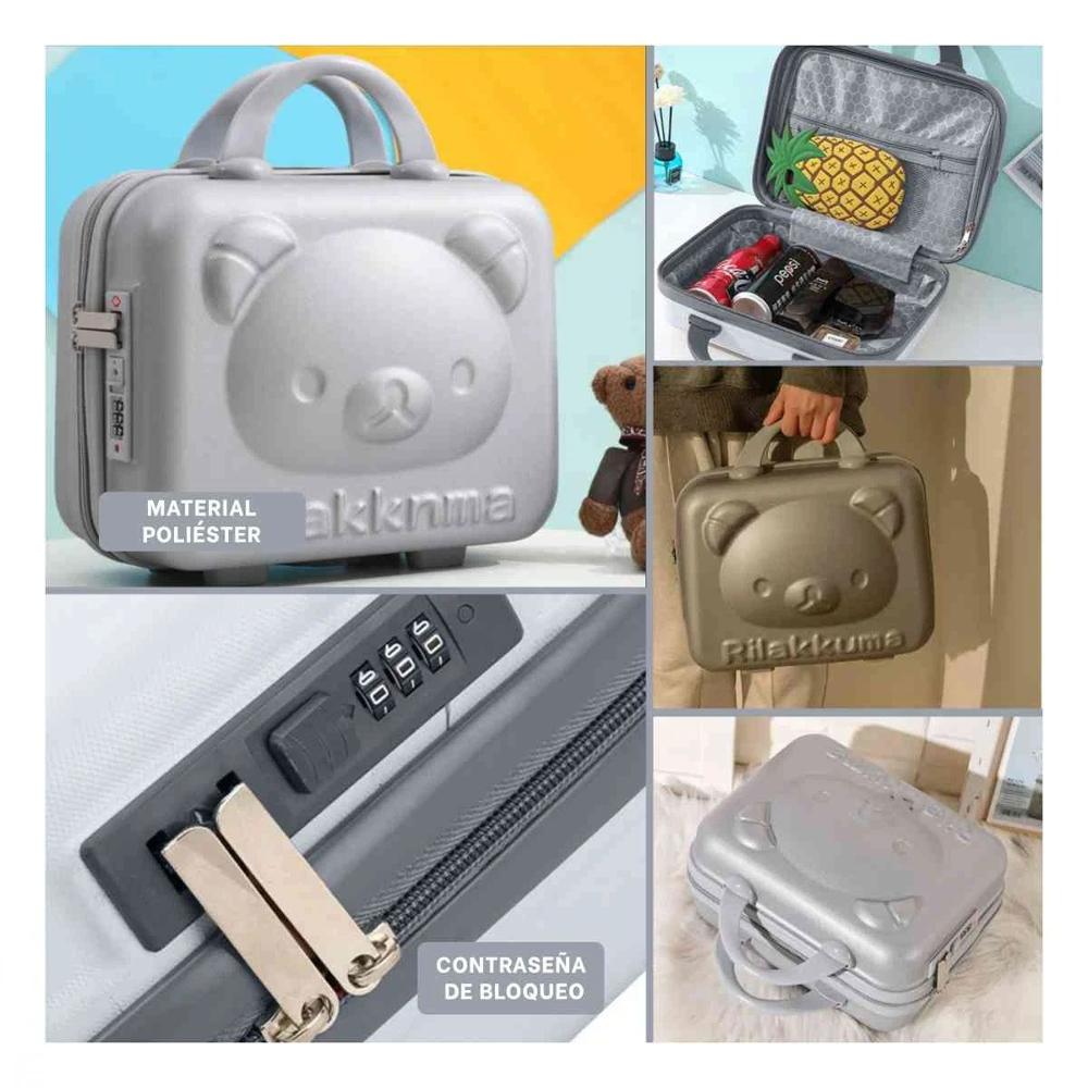 Maleta Mini Multiusos de Oso Color Plomo con Superficie Lisa y Compacta