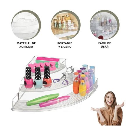 Exhibidor Esquinero de Acrilico Transparente 3 Niveles para Productos de Hogar Y+Ligas Regalo
