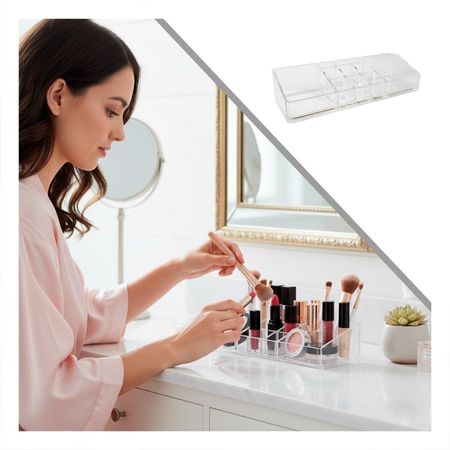 Estuche de Acrilico 11 Divisiones Transparente para Maquillaje Y+Ligas Regalo