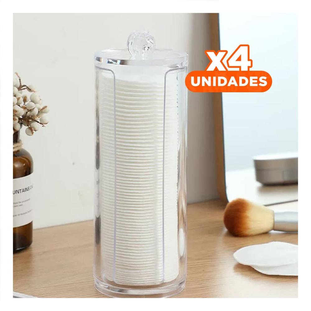 Pack4 Distribuidor Acrilico con tapa para algodon transparente uso aseo Y+Papel Regalo