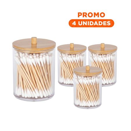 Pack4 Deposito Acrilico con Tapa de Madera 7x11cm Transparente Orden Diario Y+Regalo Sticker