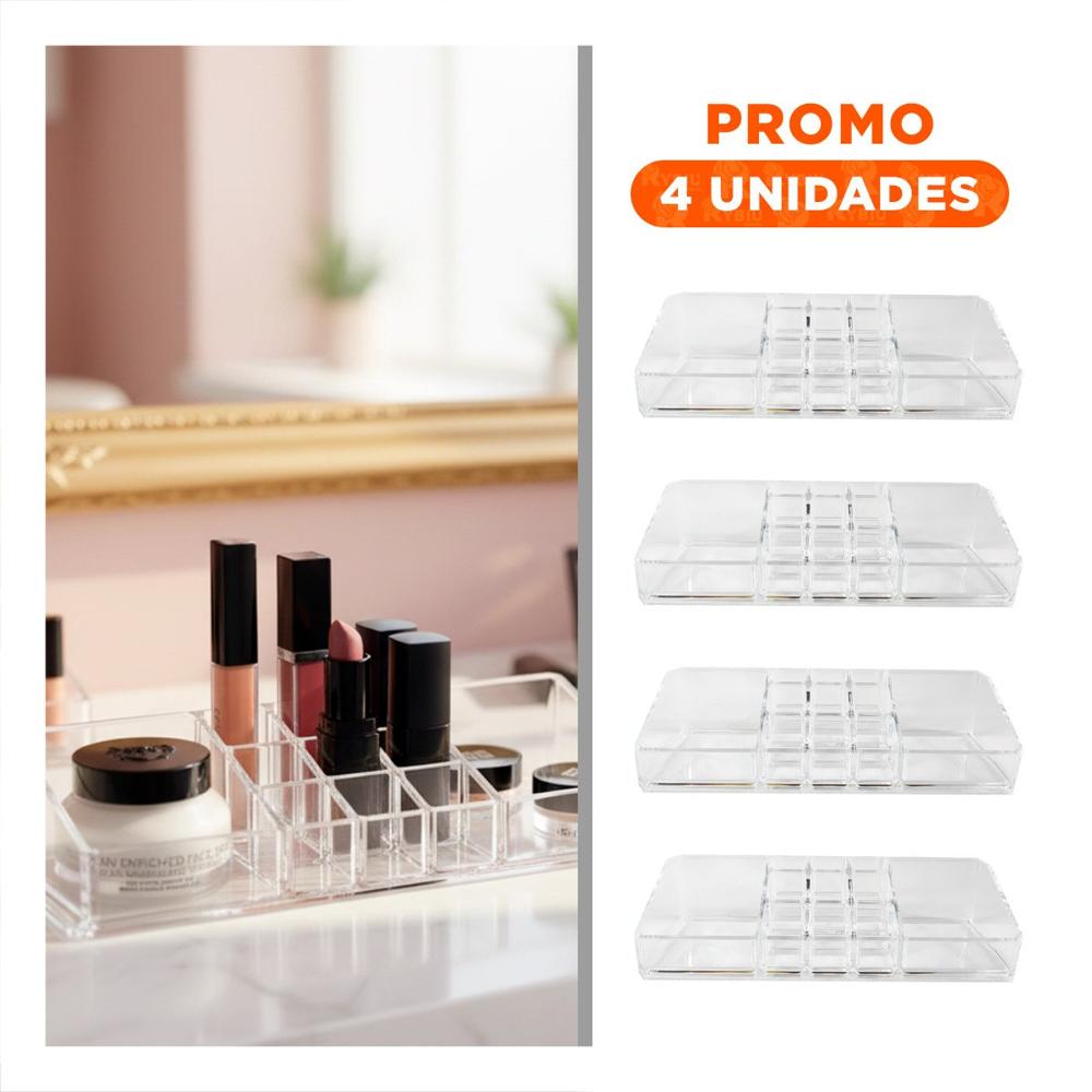 Pack4 Almacenador Organizador de Acrilico Transparente 11 Divisiones Y+Regalo Sticker