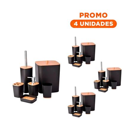 Pack4 Organizador Completo de Higiene Set de 6 Piezas Negro Hogar Actual Y+Regalo Sticker