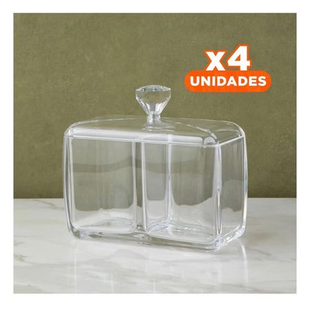 Pack4 Estuche acrilico 2 divisiones con tapa transparente para mantener orden Y+Papel Regalo