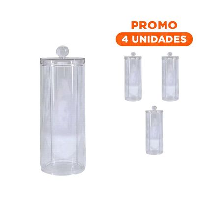 Pack4 Contenedor Acrilico con tapa para algodon transparente uso aseo Y+Regalo Sticker
