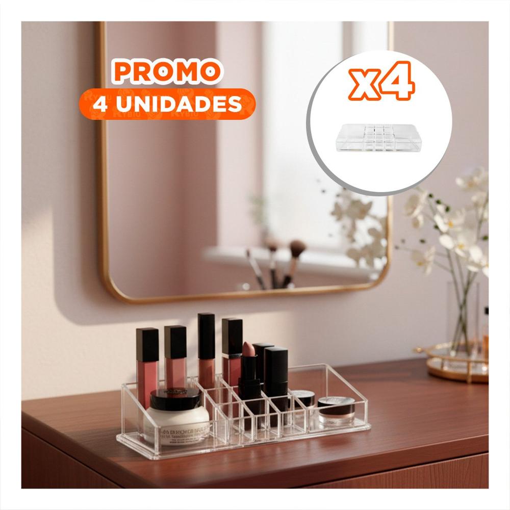 Pack4 Estuche Organizador de Acrilico Transparente 11 Divisiones Cosméticos Y+Papel Regalo