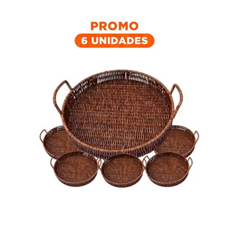 Pack6 Cesta tejida circular con asas para guardar juguetes y mantener orden en casa marron