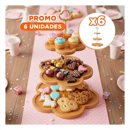 Pack6 Charola Exhibidor Flor Marron 3 Niveles para Postres en Mesa Hogar Y+Papel Regalo