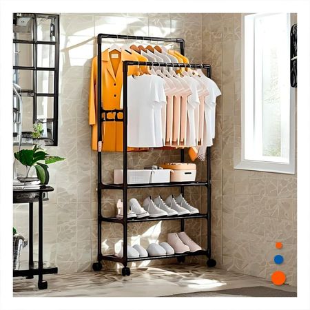 Guardarropa Zapatero 3 Niveles con Perchera Doble Estable y Elegante Negro Y+Regalo Sticker