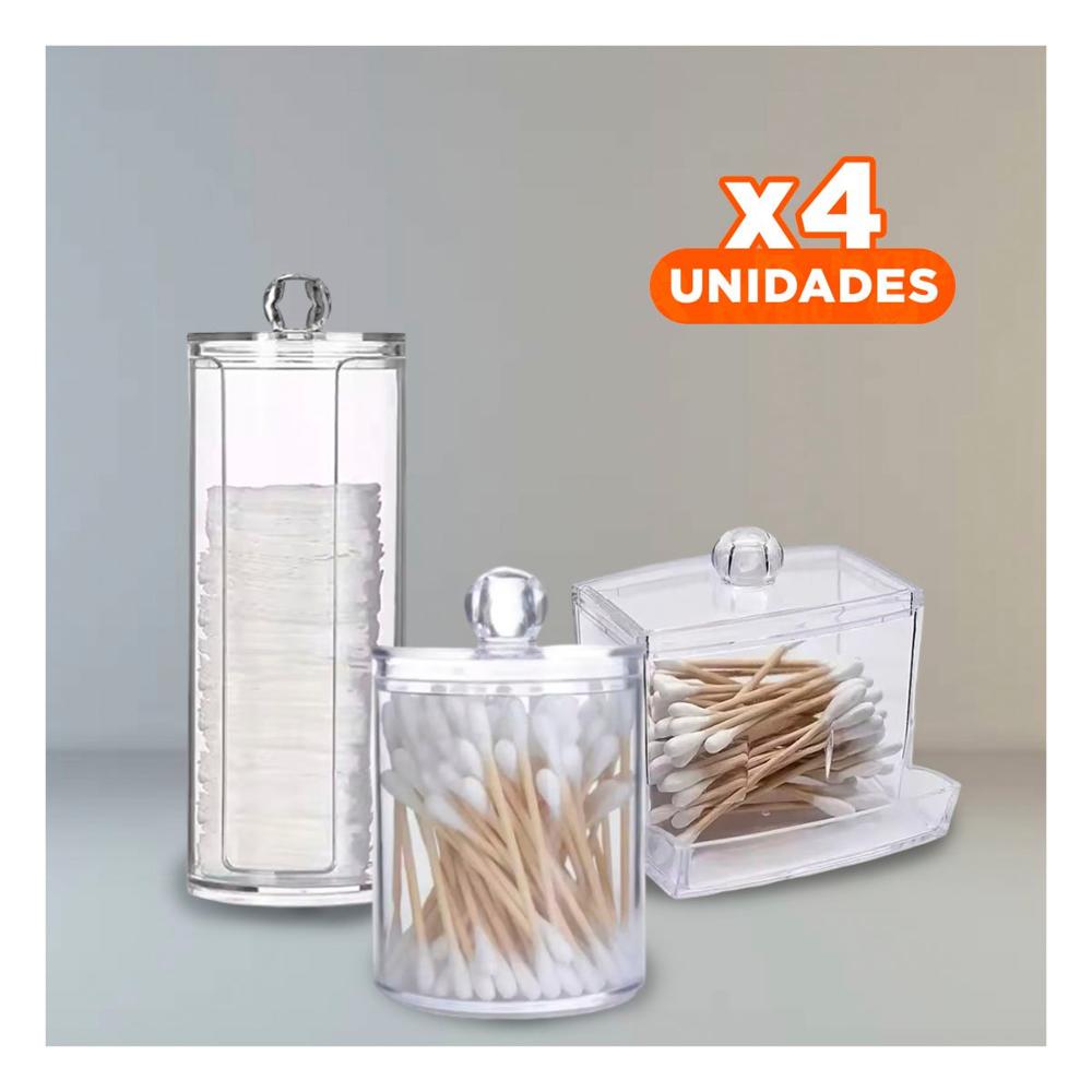 Pack4 Estuche de Almacenamiento de Acrilico Transparente para Hisopos y Algodon Y+Papel Regalo