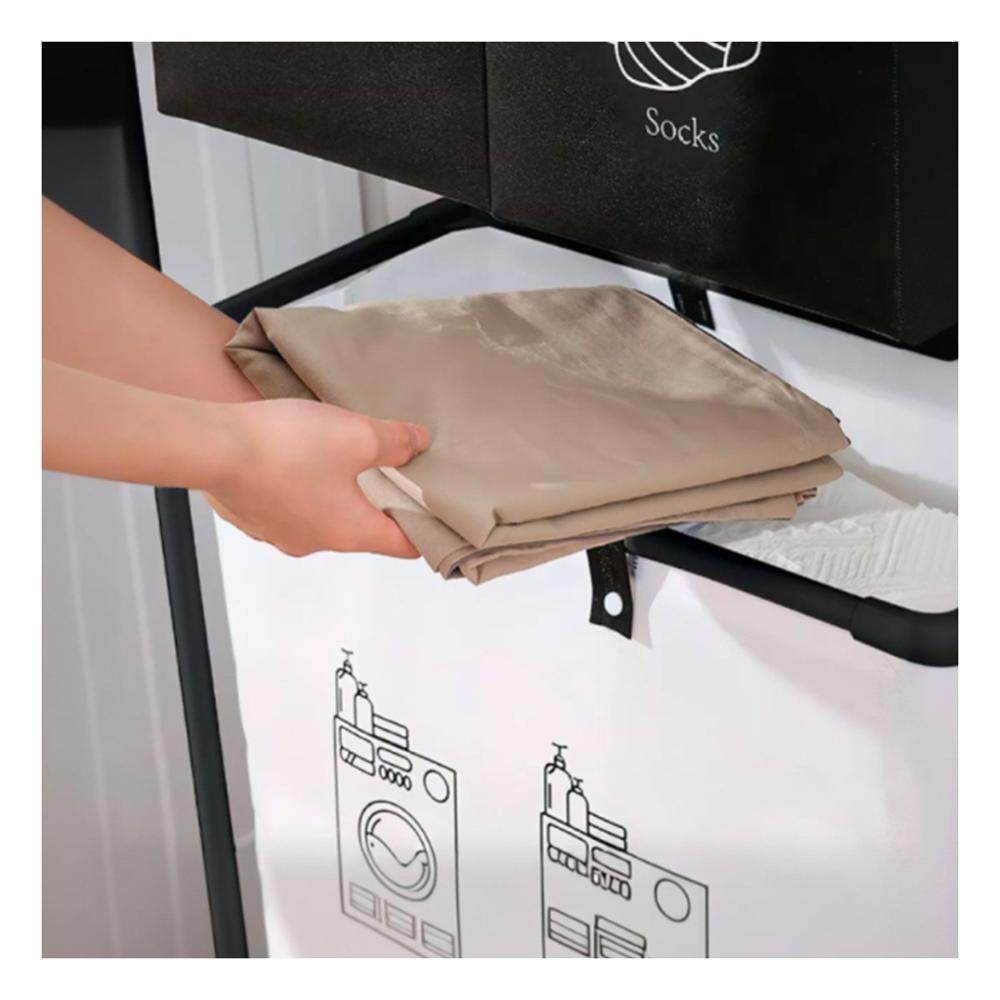 Organizador ropa sucia doble nivel con 3 cestos negro y blanco Y+Post It