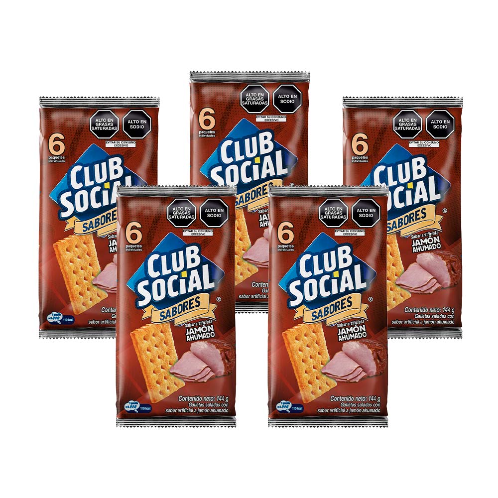 Pack Galletas NABISCO Club Social Jamón Ahumado Bolsa 144g x 5un
