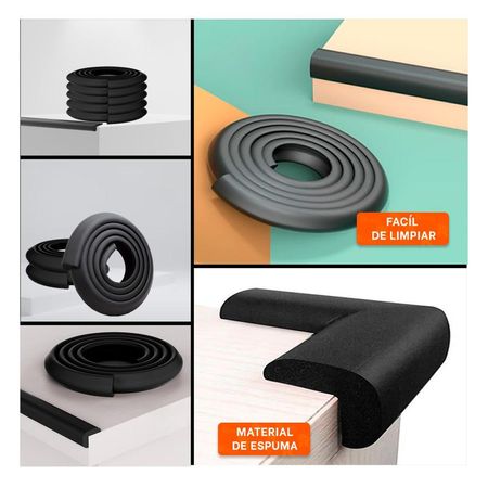 Guarda Esquina de Espuma para Bordes de Mesa y Muebles Seguridad Hogar Negro