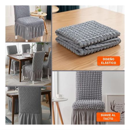 Cubierta Elastica para Silla Color Plomo con Relieve de Burbujas Cuadradas