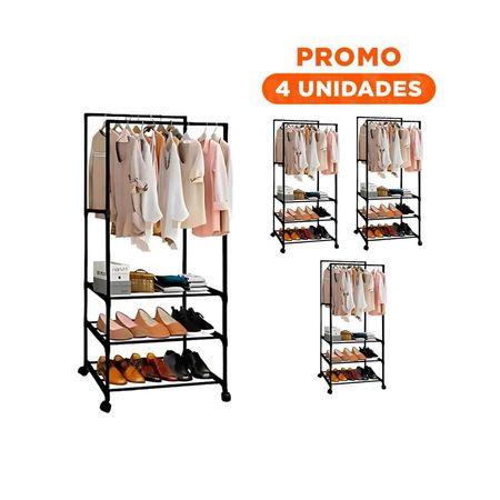 Pack4 Zona de Almacenamiento 3 Niveles con Perchera Doble de la Familia Negro Y+Regalo Sticker