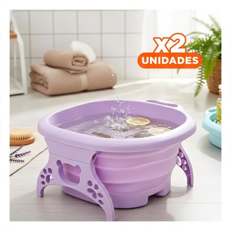 Pack2 Recipiente Portatil con Masajeador de Pies Morado con Funcion Hidromasaje Y+Papel Regalo