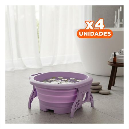 Pack4 Tina Portatil con Masajeador de Pies Morado para Uso Diario y Spa
