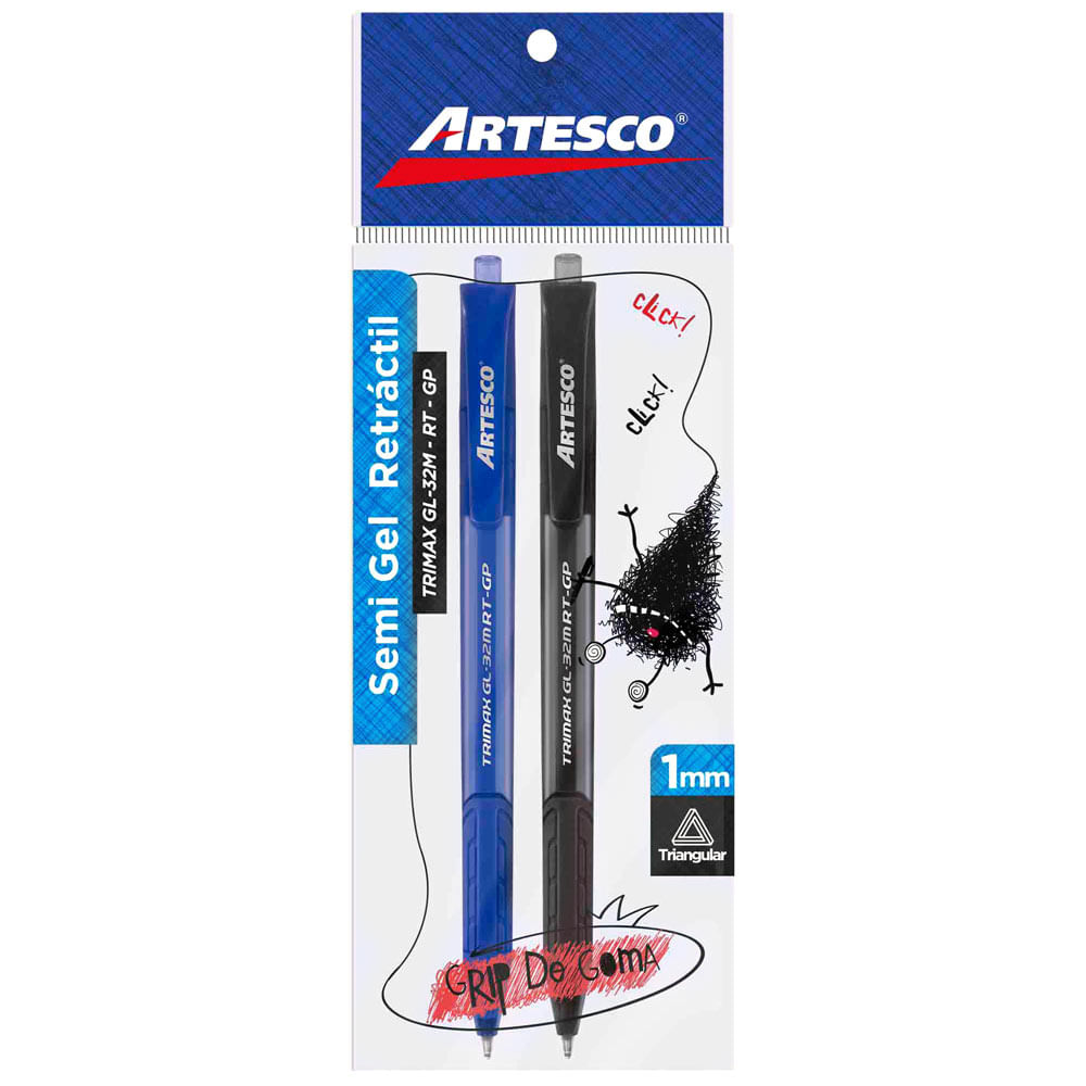 Lapiceros ARTESCO Semi Gel Retractil Trimax GL-32 Blister 2un
