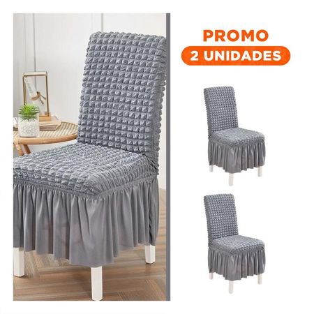 Pack2 Funda para Silla Color Plomo Elastica con Patron Texturizado Cuadrado
