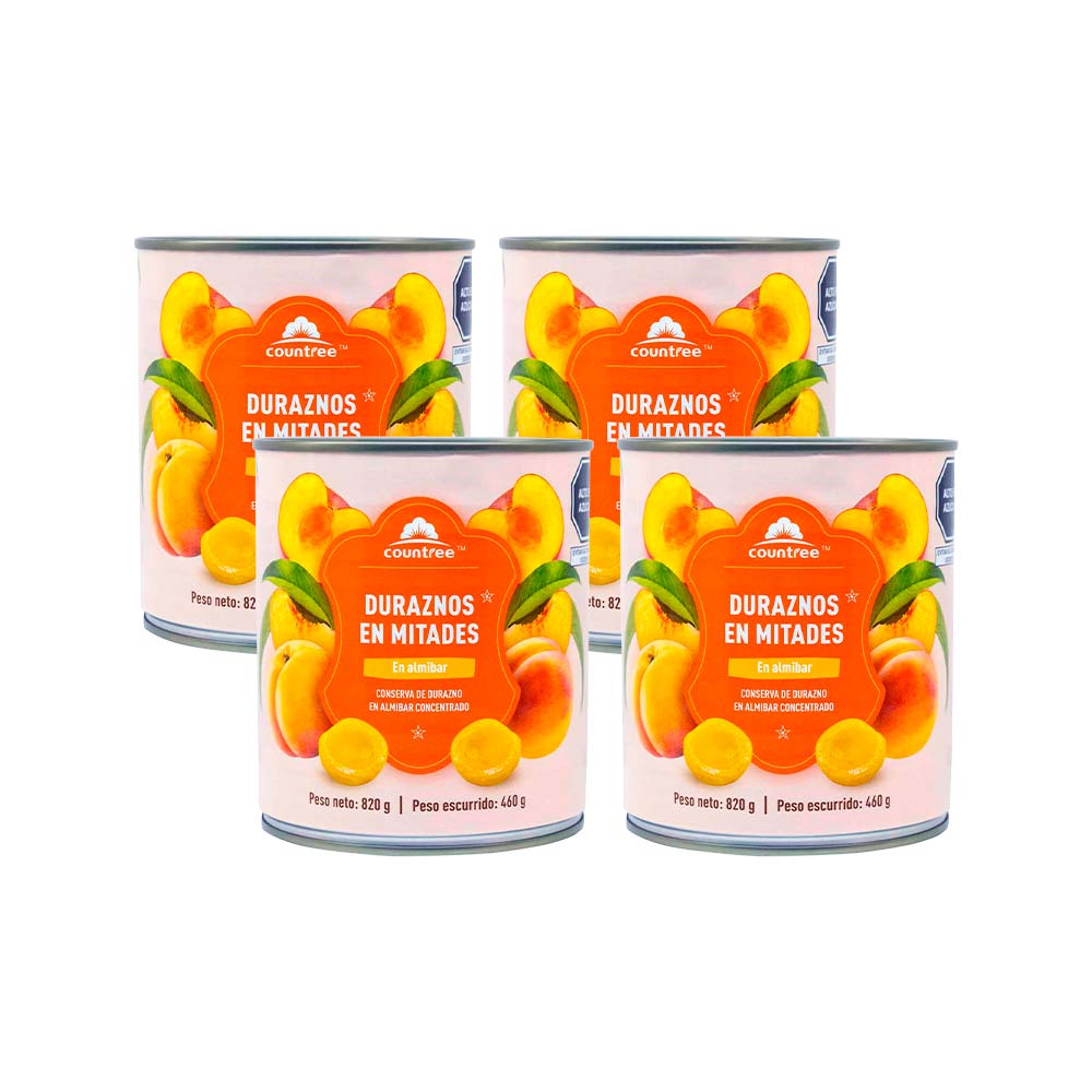 Pack Durazno Mitad en Almíbar COUNTREE Lata 820g x 4un