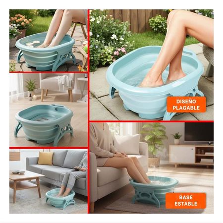 Tina Portatil con Masajeador de Pies Celeste para Relajacion y Hogar