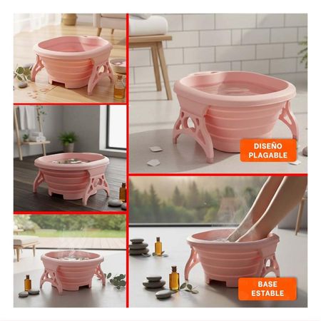 Tina Portatil con Masajeador de Pies Rosado para Relajacion y Hogar
