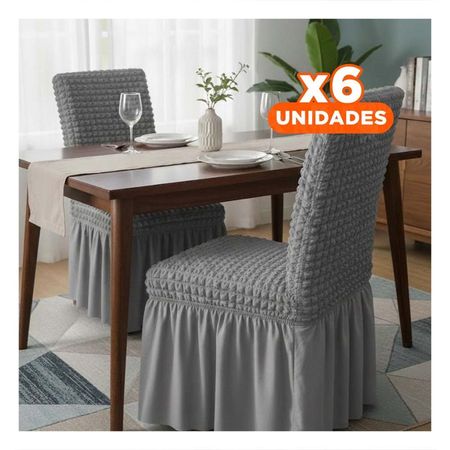 Pack6 Forro Elastica para Silla con Relieve Cuadrado Color Plomo Y+Regalo Sticker