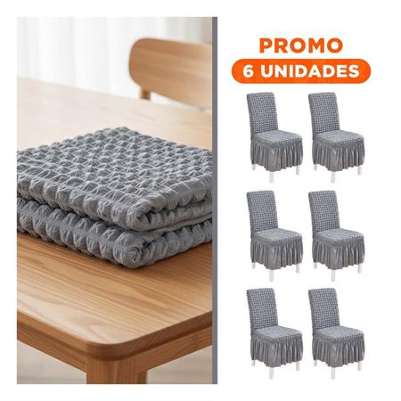 Pack6 Forro Elastica de Silla Color Plomo con Relieve Visual de Burbujas