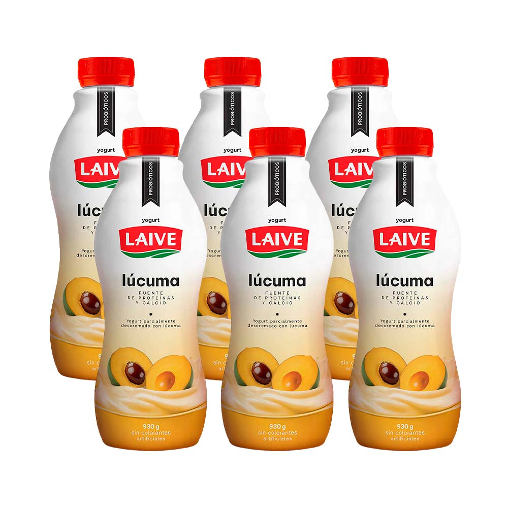 Pack 
Yogurt Bebible LAIVE Bio Sabor a Lúcuma Botella 946g x 6un
