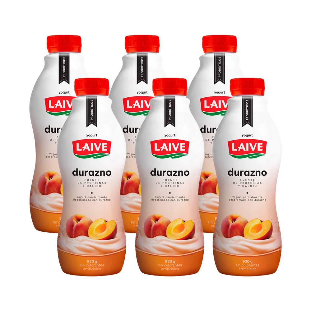 Pack Yogurt Bebible LAIVE Bio Sabor a Durazno Botella 930g x 6un