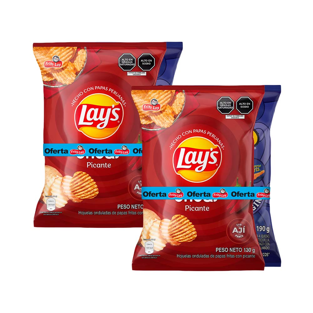 Pack Papas LAY'S Ondas Picantes + PIQUEO SNAX Original Bolsa 320g x 2un