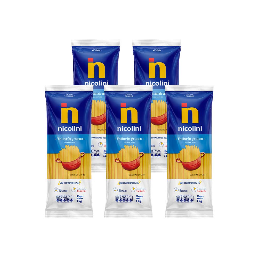 Pack Fideos NICOLINI Spaghetti Bolsa 1Kg x 5un