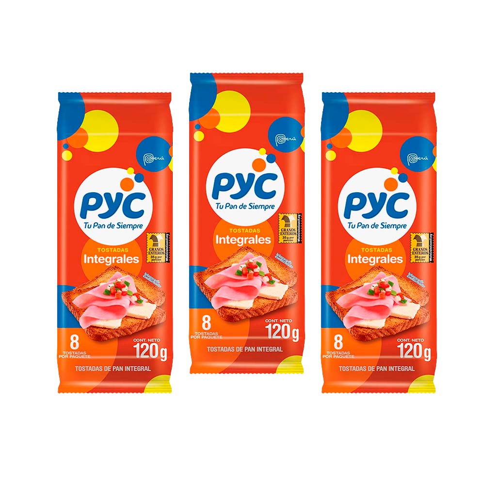 Pack Tostadas PYC Integrales Paquete 120g x 3un