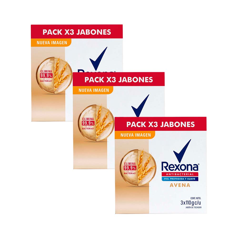 Pack Jabón Tocador REXONA Antibacterial Avena 110g Paquete 3un x 3un