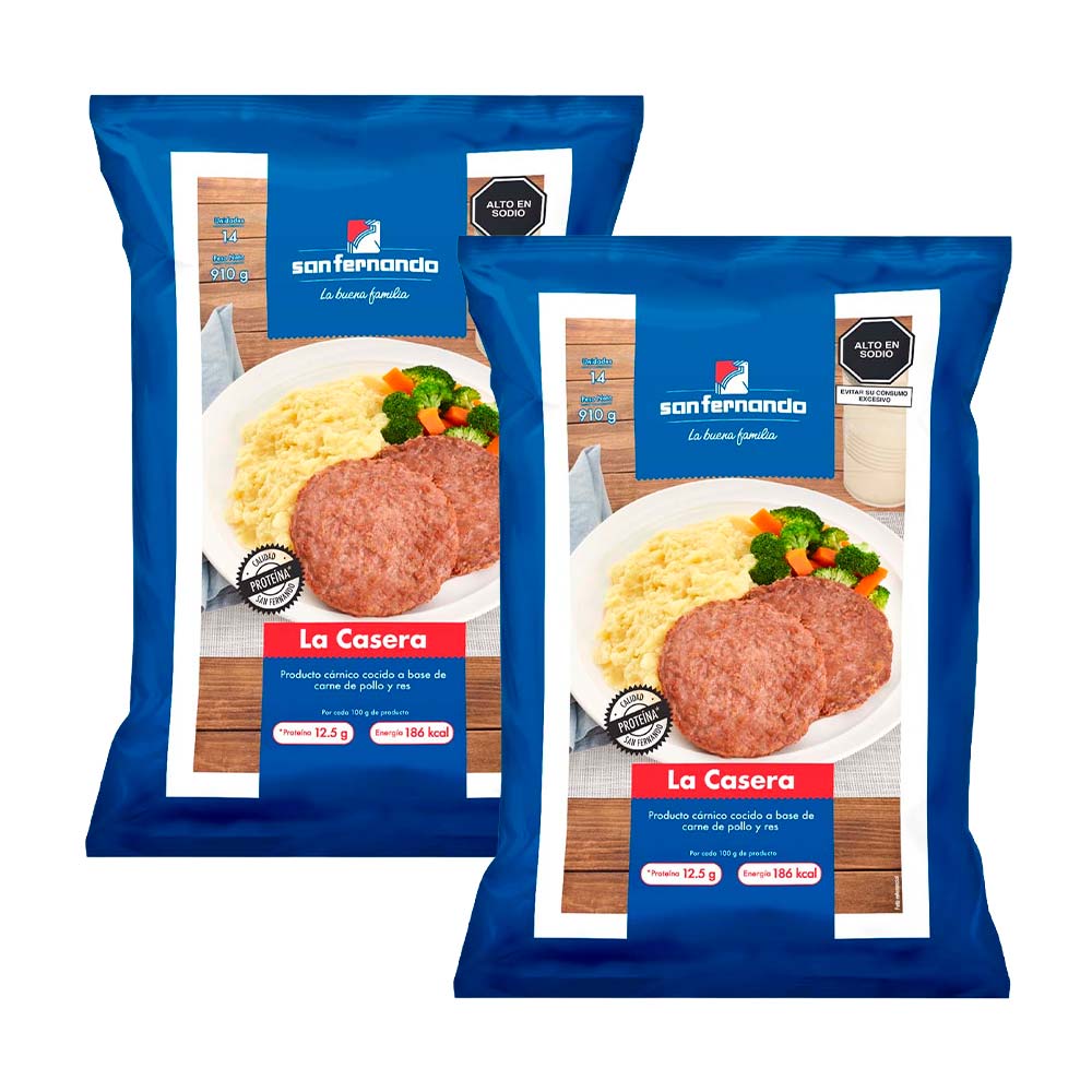 Pack Hamburguesa de Carne La Casera SAN FERNANDO Bolsa 910g x 2un