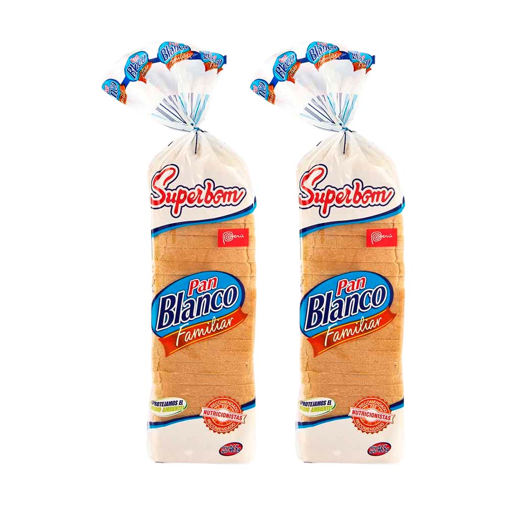 Pack Pan de Molde Blanco SUPERBOM Familiar Bolsa 465g x 2un
