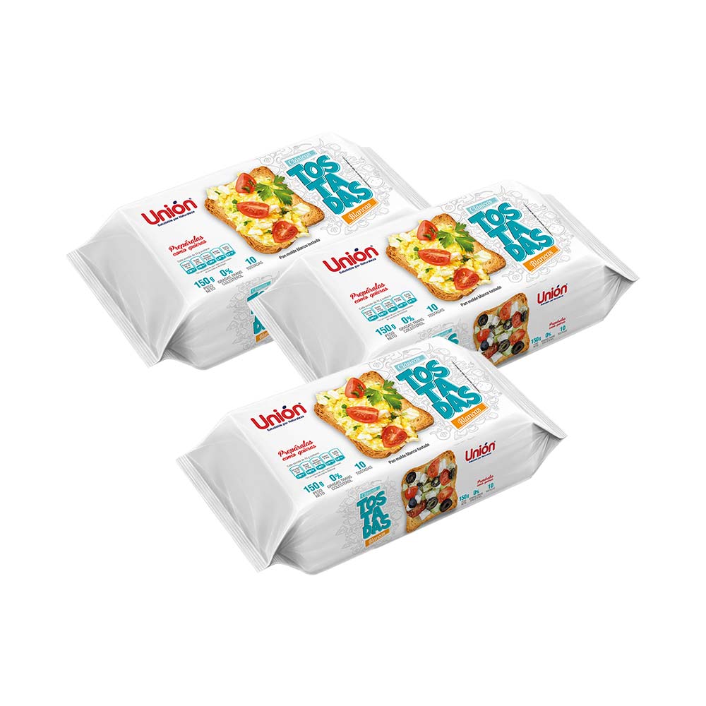 Pack Tostadas Blancas UNIÓN Clásicas Paquete 10un x 3un