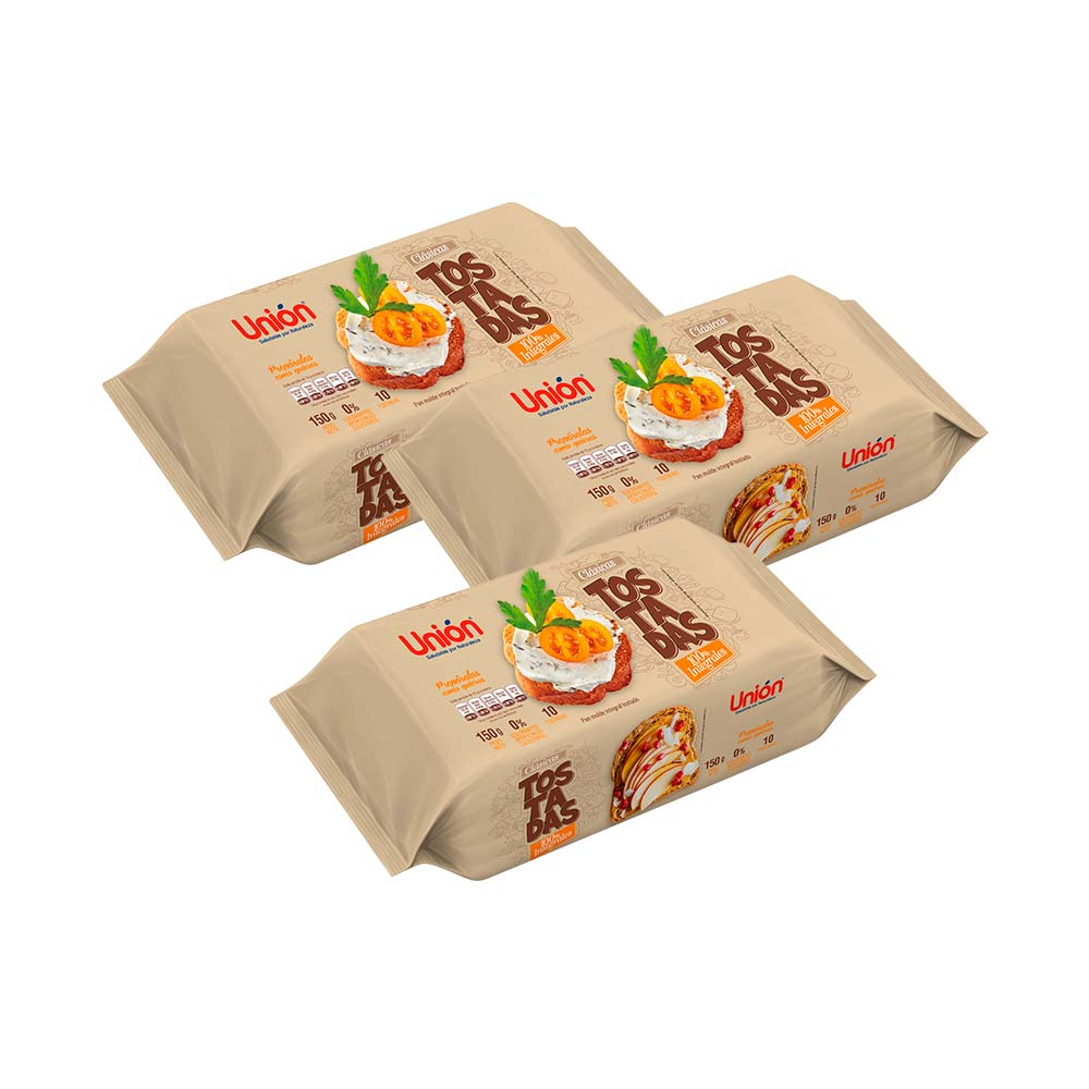 Pack Tostadas Integrales UNIÓN Paquete 10un x 3un