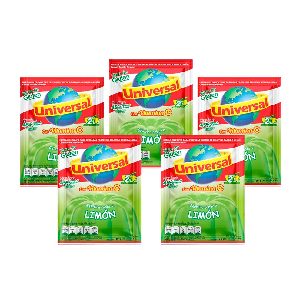 Pack Gelatina UNIVERSAL Sabor a Limón Bolsa 130g x 5un