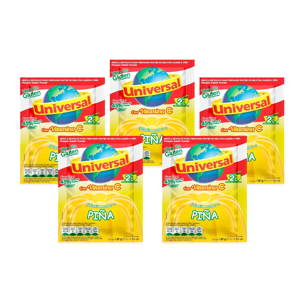 Pack Gelatina UNIVERSAL Sabor a Piña Bolsa 130g x 5un