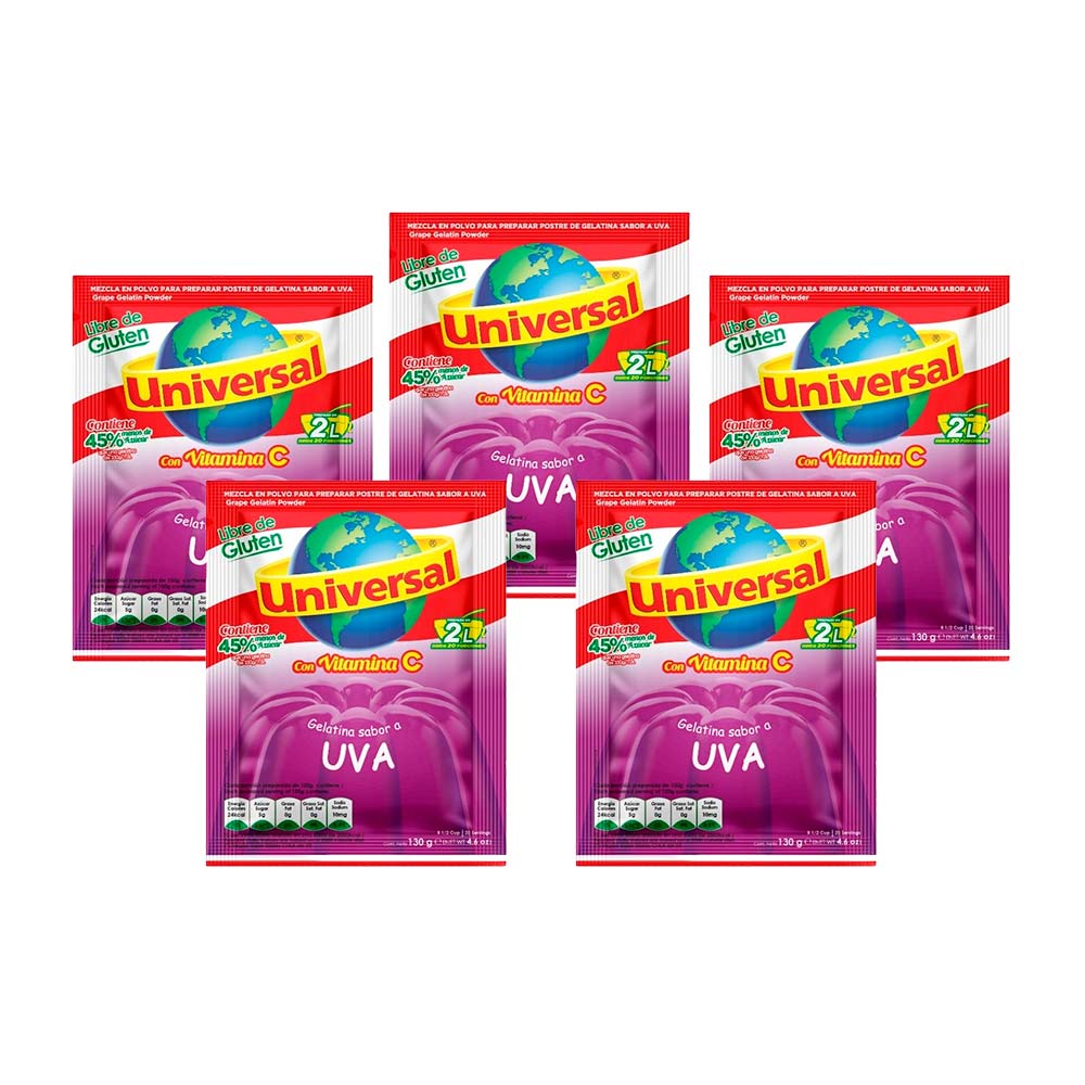 Pack Gelatina UNIVERSAL Sabor a Uva Bolsa 130g x 5un