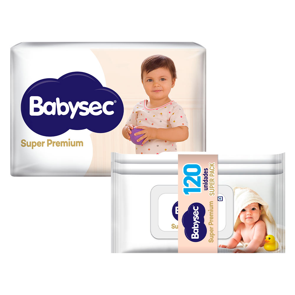 Pack Pañal Super Premium BABYSEC Talla G x 66un + Toallitas Húmedas BABYSEC Super Premium 8 99% Agua x 120un
