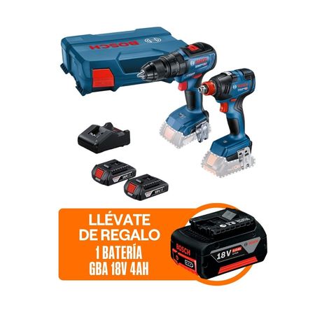 COMBO Bosch Inalámbrico: Taladro Percutor GSB 18v-50 + Atornillador/Llave de Impacto GDX 18v-200 + Batería GBA 18V4ah