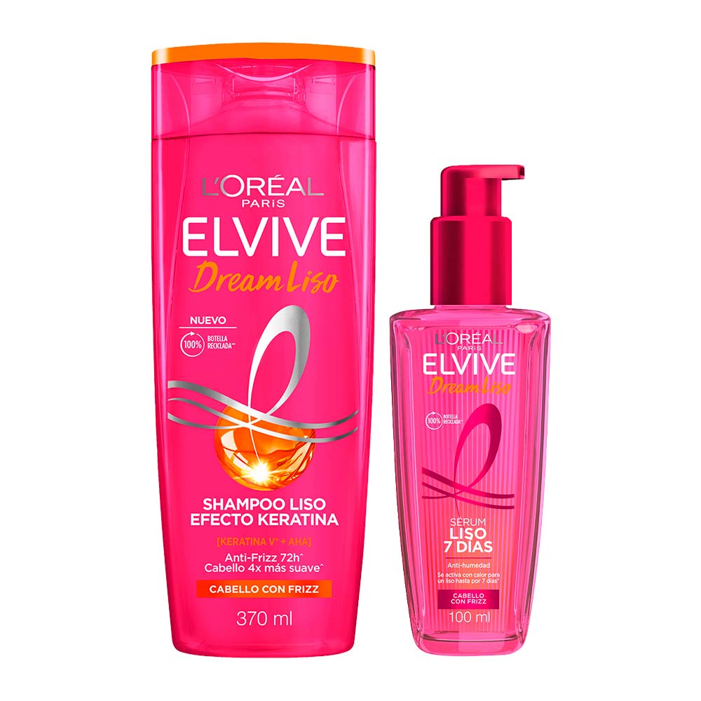 Pack Shampoo ELVIVE Dream Liso Frasco 370ml + Tratamiento Serúm Capilar ELVIVE Dream Liso Frasco 100ml