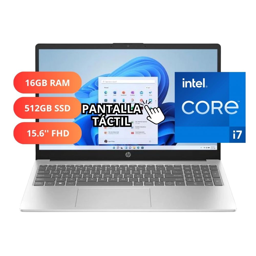 Laptop HP 15 15.6 táctil Intel Core i7 512GB SSD 16GB RAM Windows 11 Mochila y Mouse Natural Silver