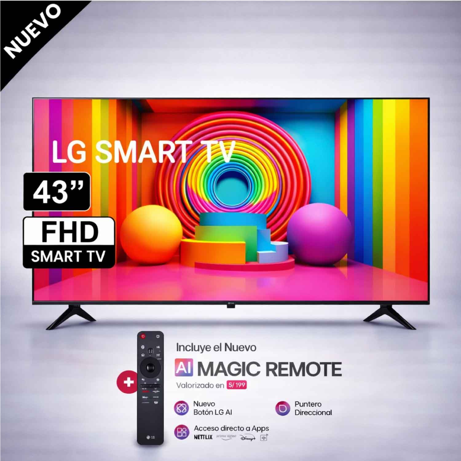 Televisor LG 43 Pulg LED Smart TV Full HD con ThinQ AI 43LR6000PSA - Control Inteligente Magic